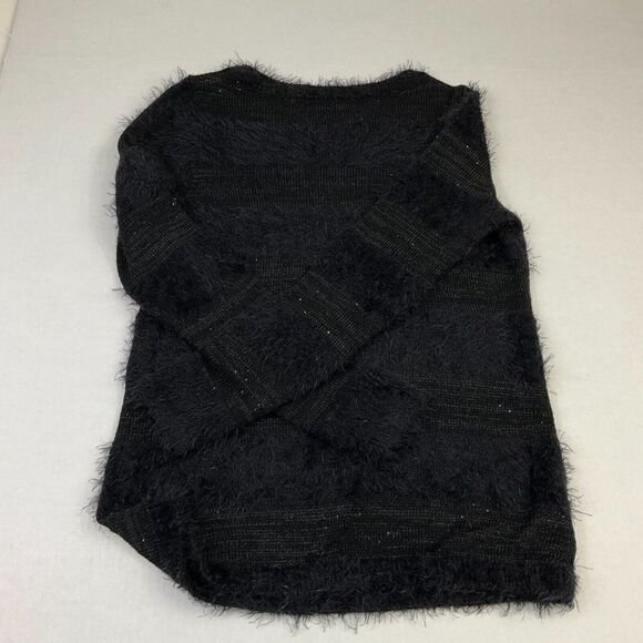 LOFT Womens Fuzzy Sweater Black Shaggy Sequin Long Sleeve Pullover PM Petites - Picture 10 of 11